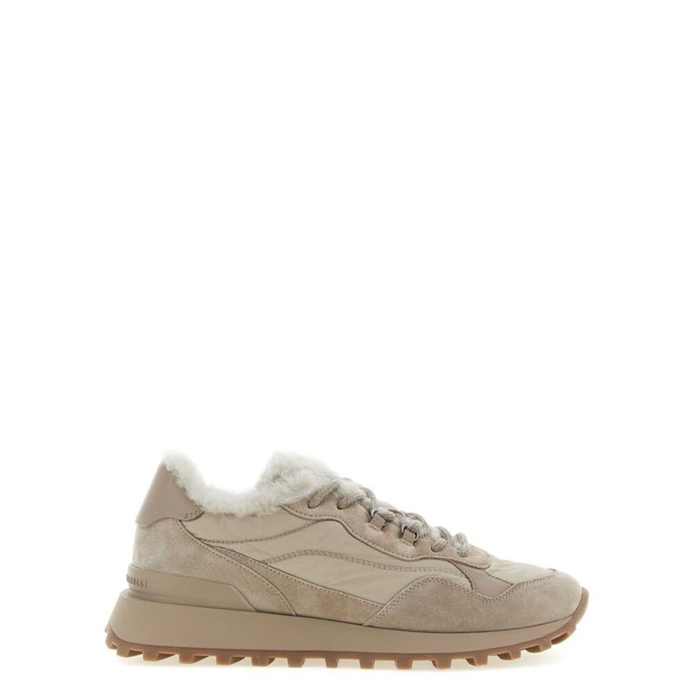 Brunello Cucinelli Beige Calfskin Athletic Women's Sneakers